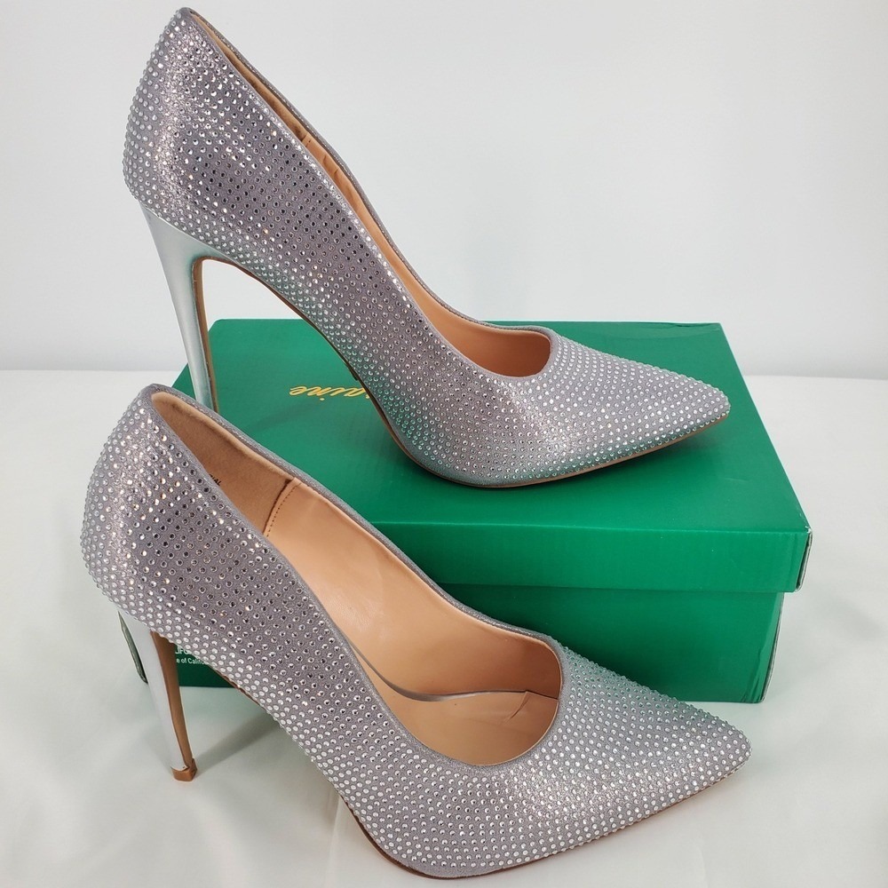 Lauren Lorraine Womens Size 10 Dori Silver Rhinestone Pointed Toe Stiletto Pumps